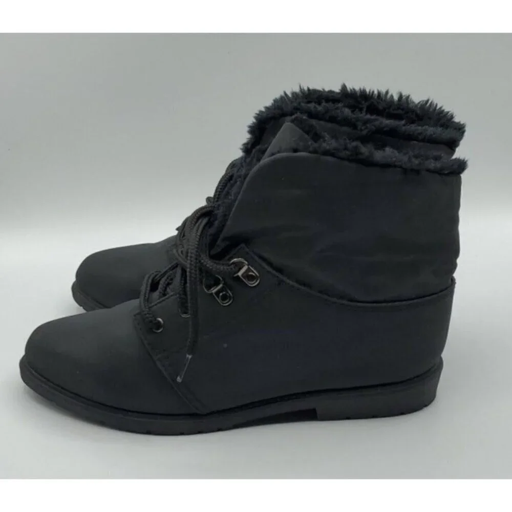Original Rugged Outback  Womens Ankle Boots Black Waterproof 7.5 Sherpa Grunge